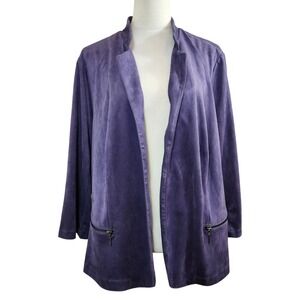 Roz & Ali Purple Suede Look Collarless Open Front Jacket‎ Women's Plus Size 2X